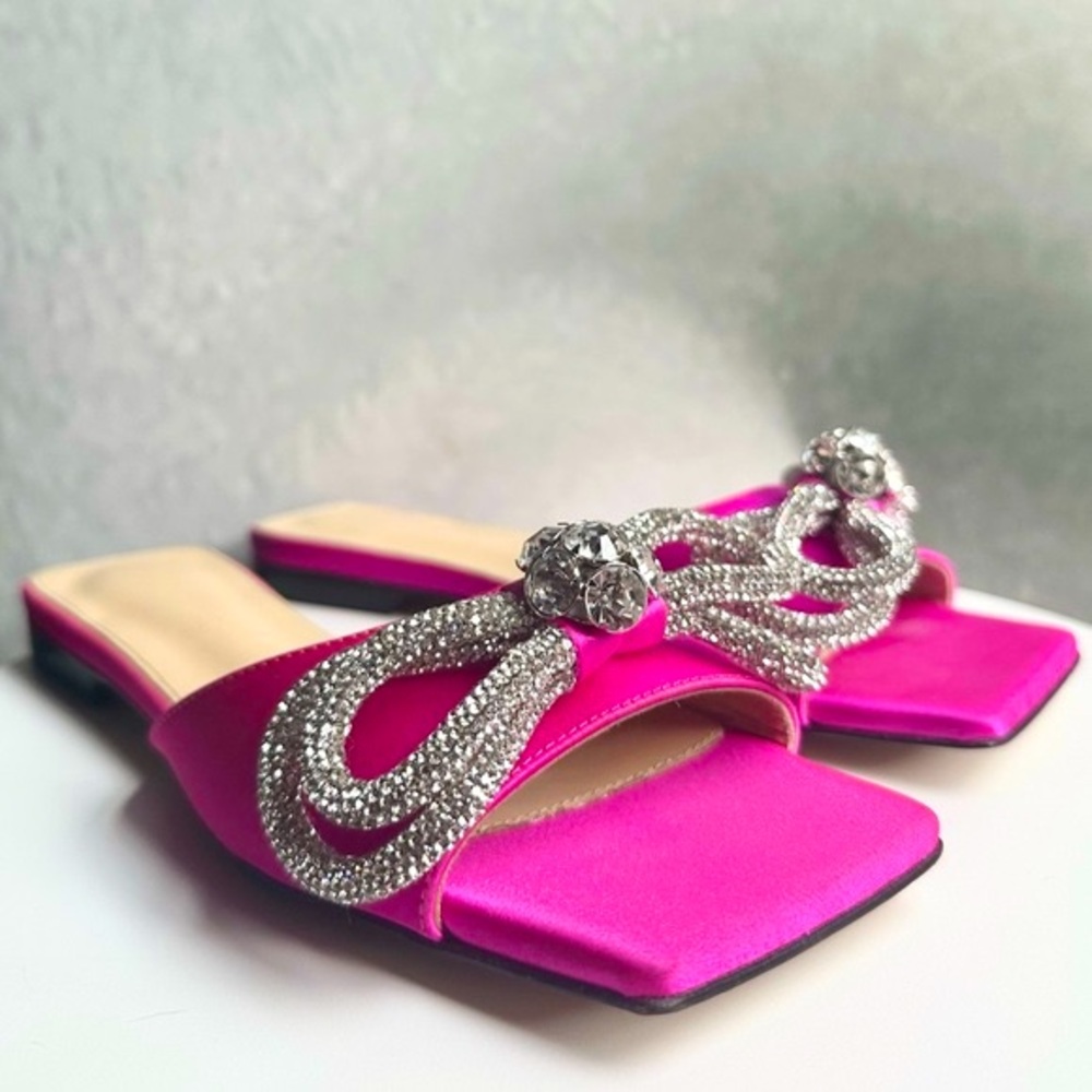 🌺 MACH & MACH🌺 Double Bow Embellished Satin Mules Size: 37.5 - Picture 8 of 15